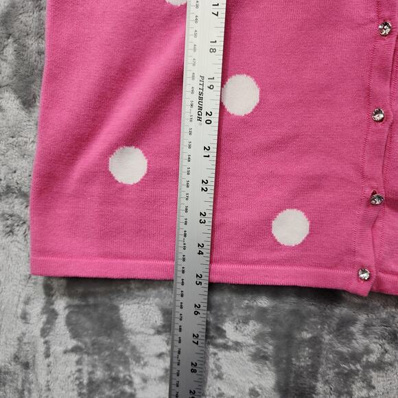 Quacker Factory Sweater Womens S Pink White Polka Dot V-Neck Buttons Preppy - Picture 9 of 10